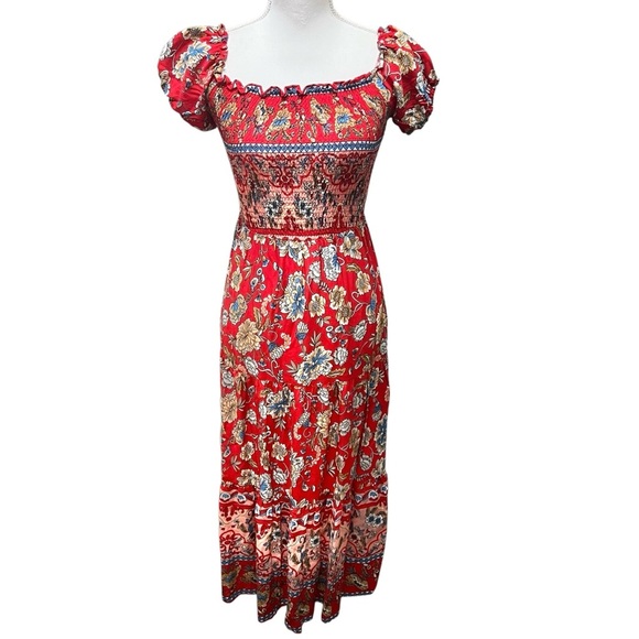 De' Sepreso Bohemian Off The Shoulder Floral Boho Vacation Dress Red Small NWT - Picture 1 of 15
